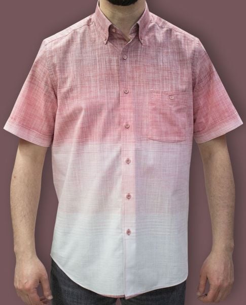Kısa Kol %100 Pamuk Pano Desen Pembe-Bordo 474-25kby-8