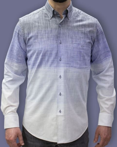 Uzun Kol Keten-Pamuk Gömlek Mavi-K.Mavi 574-25kby-4