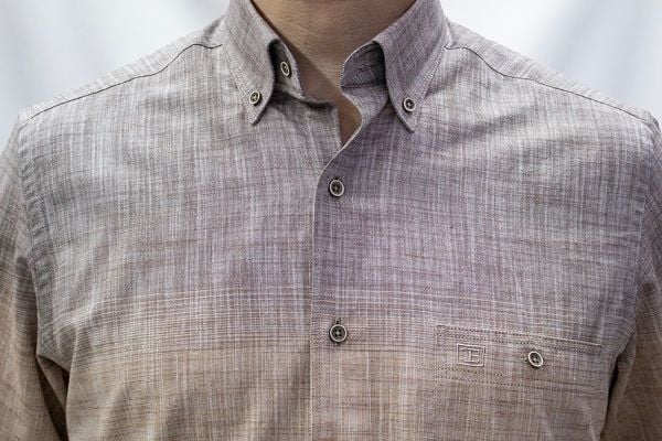 Uzun Kol Keten-Pamuk Gömlek Gri-Kahve 574-25kby-6