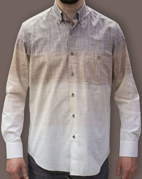 Uzun Kol Keten-Pamuk Gömlek Gri-Kahve 574-25kby-6