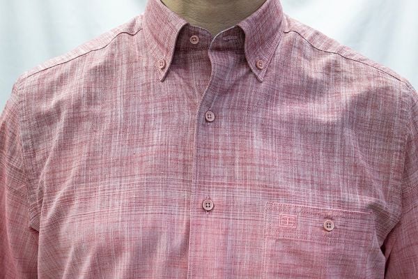 Uzun Kol Keten-Pamuk Gömlek Bordo-Pembe 574-25kby-8