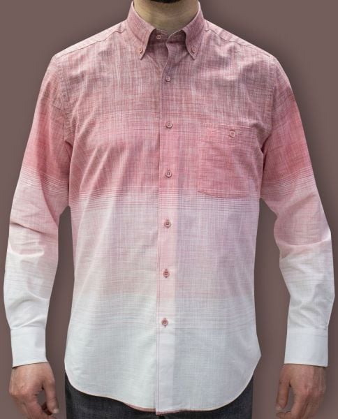 Uzun Kol Keten-Pamuk Gömlek Bordo-Pembe 574-25kby-8