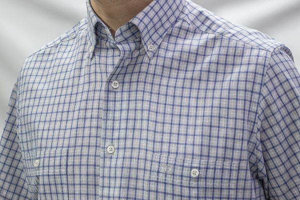 Kısa Kol Keten Pamuk Çift cepli 675-25kby-32 Mavigri