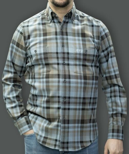 Uzun Kol Özel Kışlık Kumaş Pamuk Viskon Mavi-Kahve Çift Cep 574x-25k-1