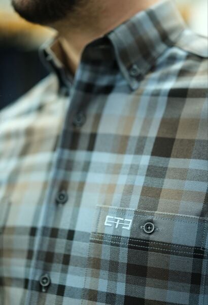 Uzun Kol Özel Kışlık Kumaş Pamuk Viskon Mavi-Kahve Çift Cep 574x-25k-1