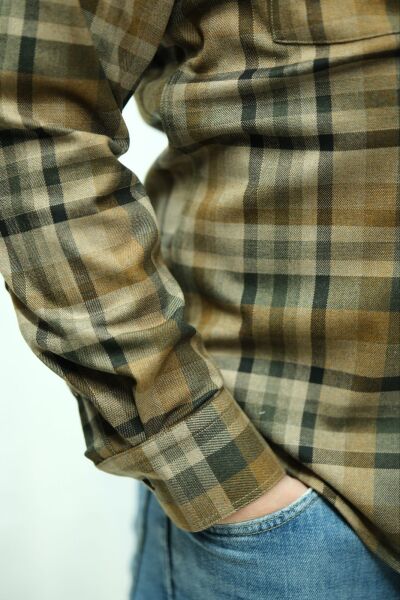 Uzun Kol Özel Kışlık Kumaş Pamuk Viskon Bej-Kahve Çift Cep 574x-25k-2