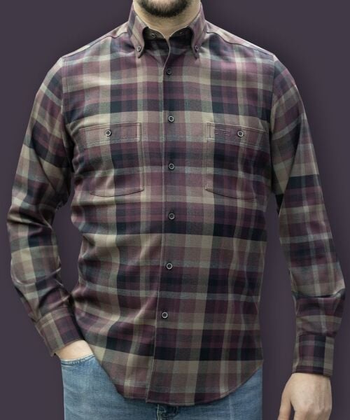 Uzun Kol Özel Kışlık Kumaş Pamuk Viskon Bordo-Kahve Çift Cep 574x-25k-3