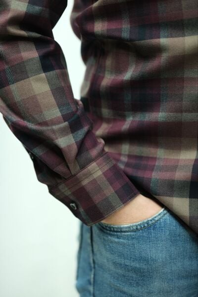 Uzun Kol Özel Kışlık Kumaş Pamuk Viskon Bordo-Kahve Çift Cep 574x-25k-3