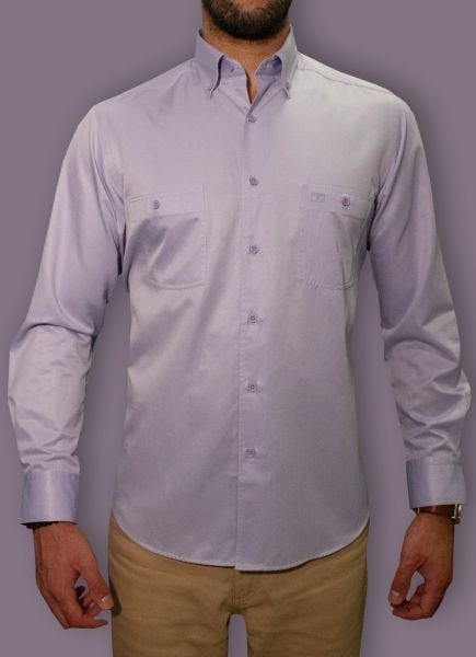 Uzun Kol Çift Cep Gömlek Lila 750s-23k-3