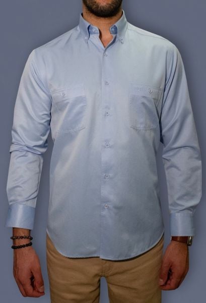 Uzun Kol Çift Cep Gömlek Açık Mavi 750s-23k-4