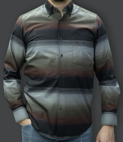 Uzun Kol %100 Pamuk Pano Desen Gömlek Laci-Kahve-Bordo 574-25k-1