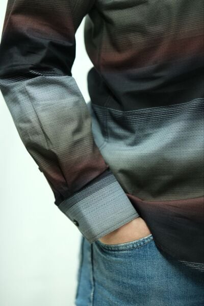 Uzun Kol %100 Pamuk Pano Desen Gömlek Laci-Kahve-Bordo 574-25k-1