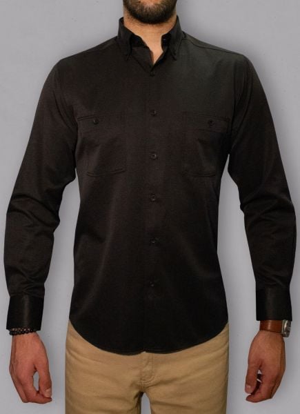 Uzun Kol Çift Cep Gömlek Siyah 750s-23k-4