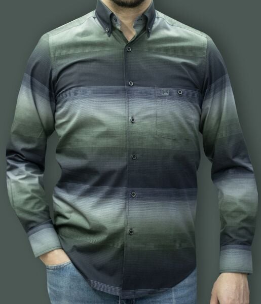 Uzun Kol %100 Pamuk Pano Desen Gömlek Lacivert-Yeşil 574-25k-2