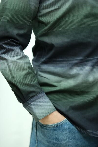 Uzun Kol %100 Pamuk Pano Desen Gömlek Lacivert-Yeşil 574-25k-2