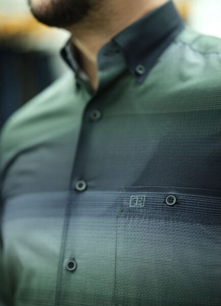 Uzun Kol %100 Pamuk Pano Desen Gömlek Lacivert-Yeşil 574-25k-2