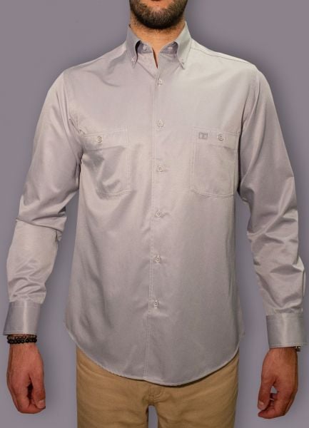 Uzun Kol Çift Cep Gömlek Açık Gri 750s-23k-7