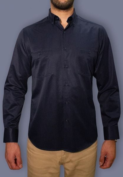 Uzun Kol Çift Cep Gömlek Lacivert 750s-23k-8