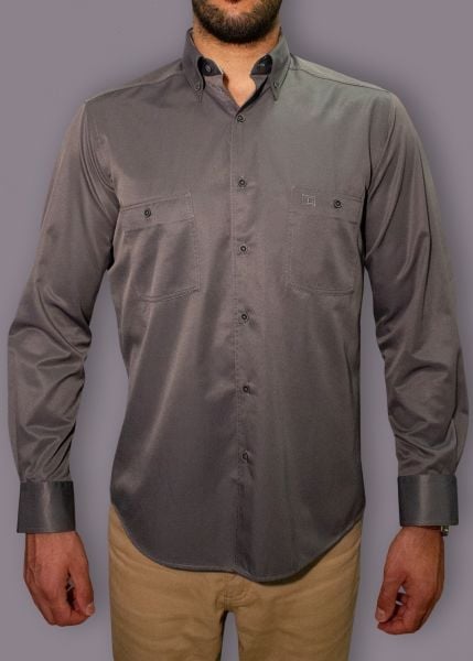 Uzun Kol Çift Cep Gömlek Koyu Gri 750s-23k-9
