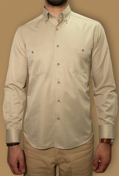 Uzun Kol Çift Cep Gömlek Bej 750s-23k-10