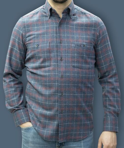 Kışlık Gömlek Çift Cep Lacivert Bordo 752-25k-5