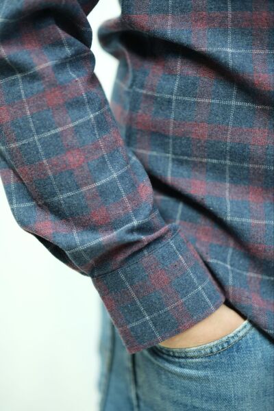 Kışlık Gömlek Çift Cep Lacivert Bordo 752-25k-5