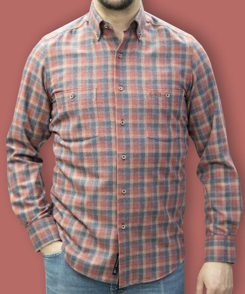 Kışlık Gömlek Çift Cep Lacivert-Bordo 752-25k-3