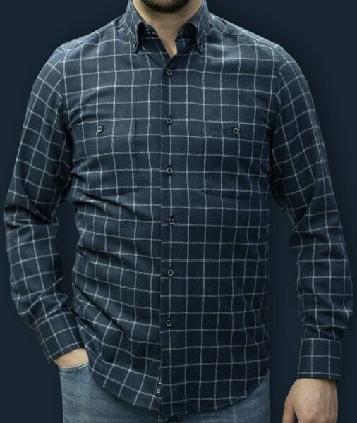 Kışlık Gömlek Çift Cep Lacivert 752-25k-2